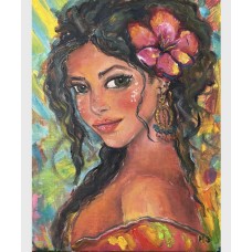 Portrait of a Tropical Girl from the Exotic Garden series by Marina Stognieva. Original oil painting on canvas, 30 × 40 cm